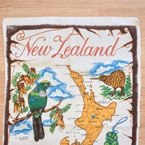 Vintage New Zealand Map Linen Tea Towel